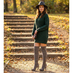 Charlotte Russe Women’s Knee-High Faux Suede Platform Boots